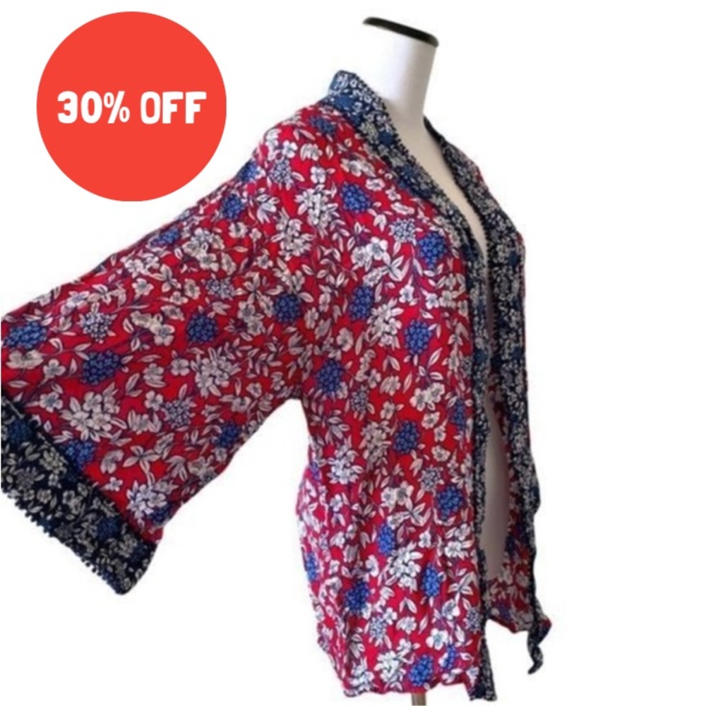 WESTPORT Size XS Red Blue Floral Print Beach Coverup